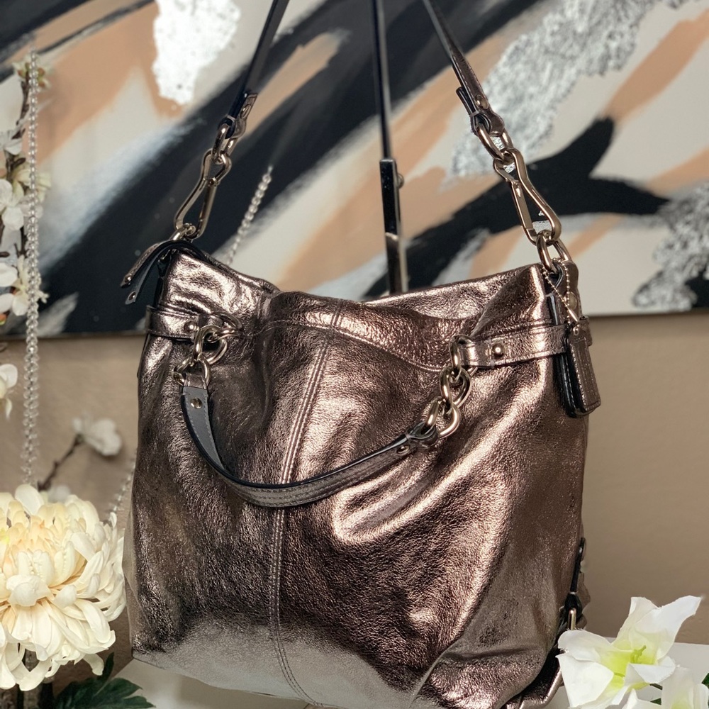 Coach Leather Medium Shoulder Bag - Pewter